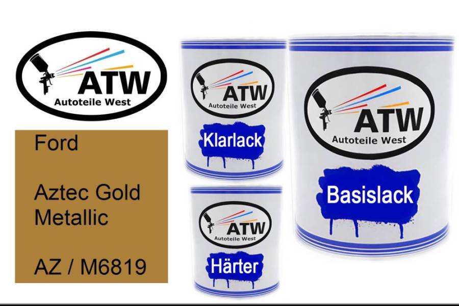 Ford, Aztec Gold Metallic, AZ / M6819: 1L Lackdose + 1L Klarlack + 500ml Härter - Set, von ATW Autoteile West.